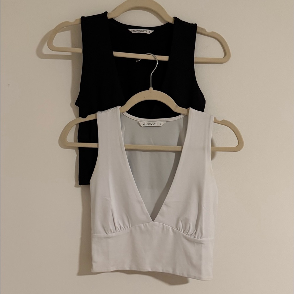 Black and White V-Neck Tank Tops